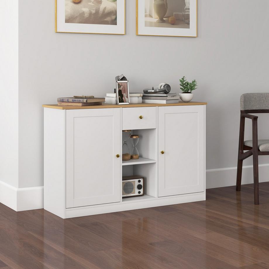 Northio Commode de cuisine, buffet avec tiroir, placards, étagères, aggloméré, blanc  