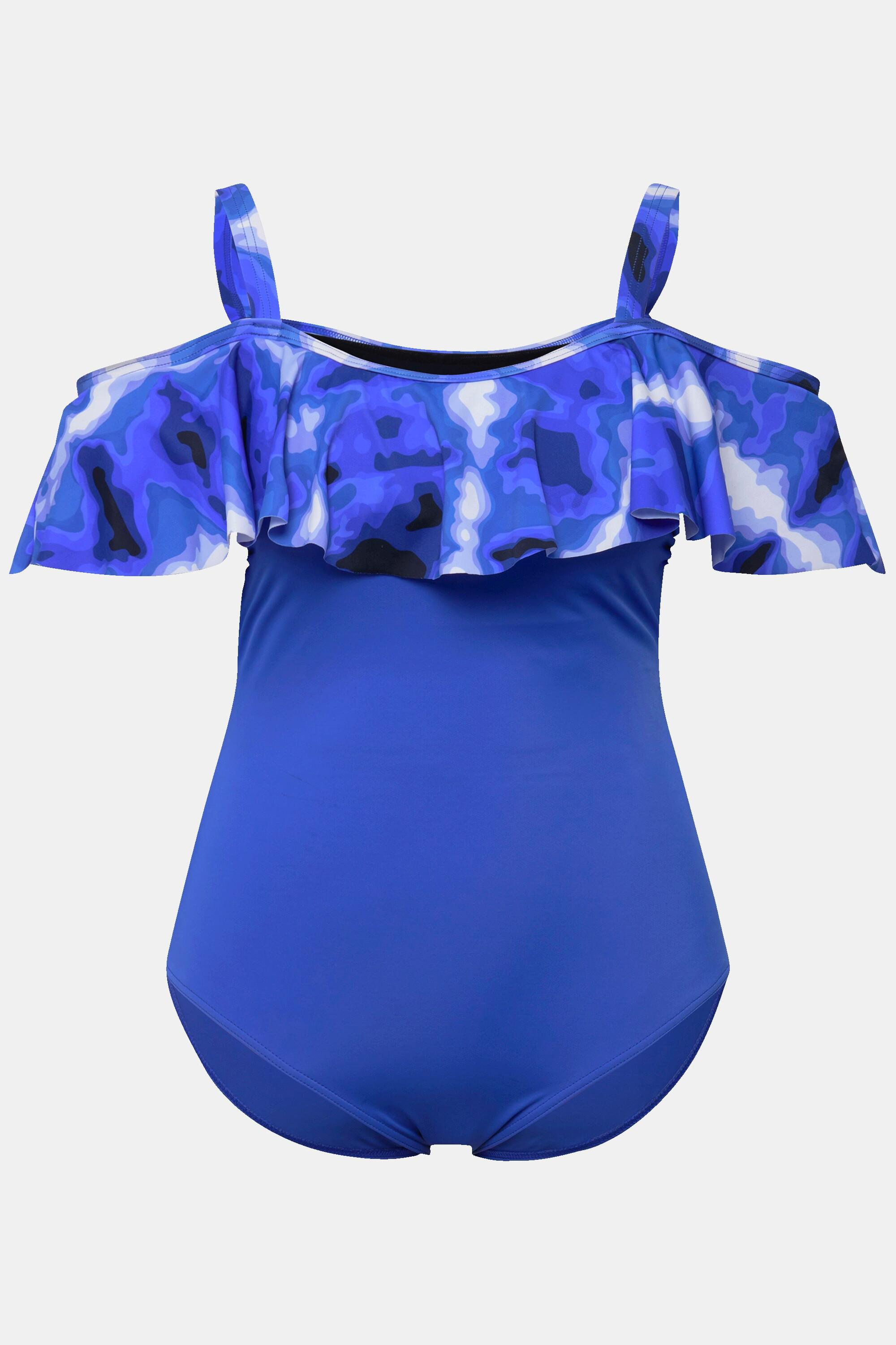 Ulla Popken  Maillot de bain avec bonnets souples, volant et imprimé Batik 