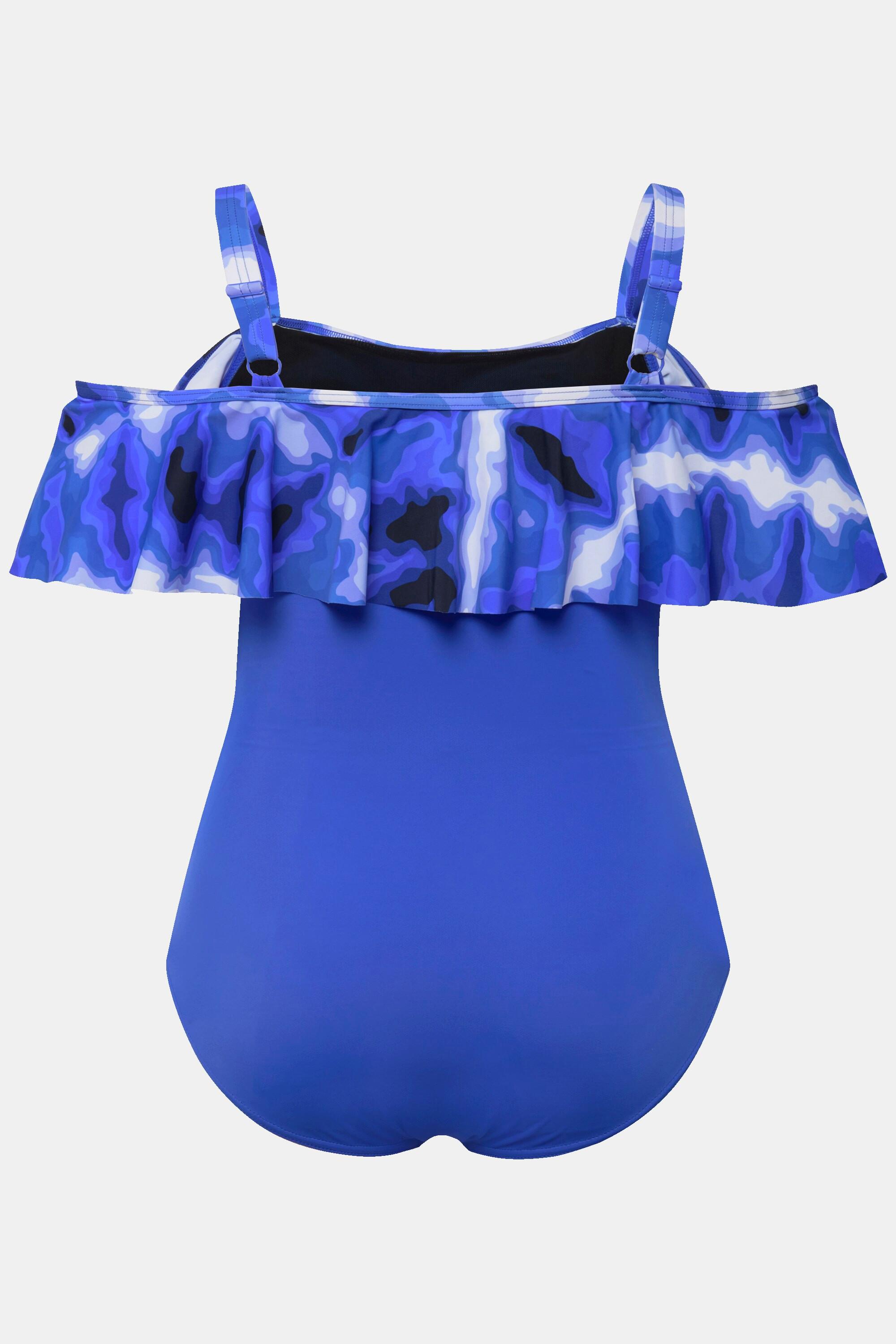 Ulla Popken  Maillot de bain avec bonnets souples, volant et imprimé Batik 