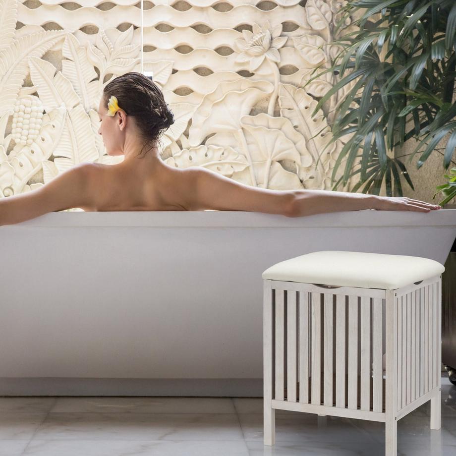 B2X Cesto portabiancheria bianco con seduta  