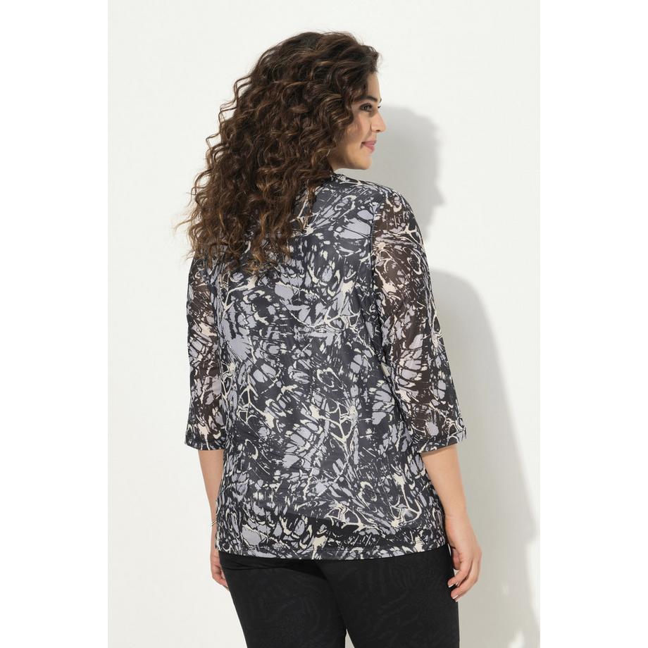 Ulla Popken Mesh A-Linie Doppellagig Stehkragen 3/4 Arm Shirt  