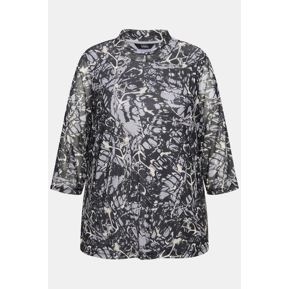 Ulla Popken Mesh A-Linie Doppellagig Stehkragen 3/4 Arm Shirt  