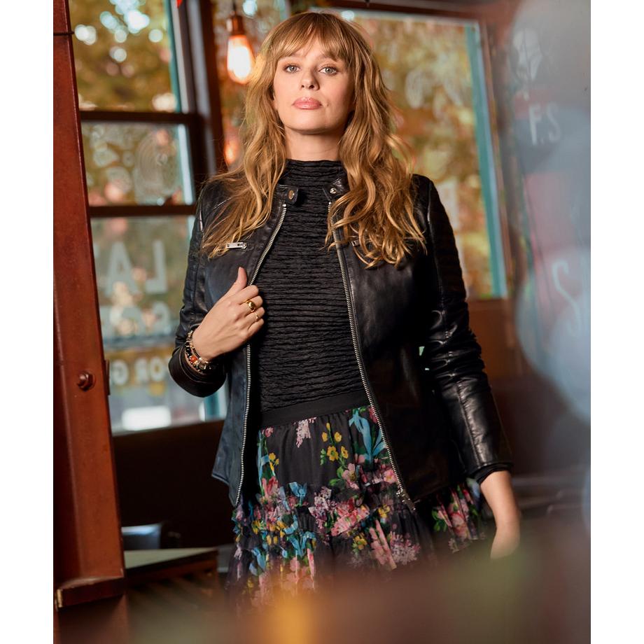 Joe Browns Klassische Bikerjacke mit gesteppten Lederärmeln  