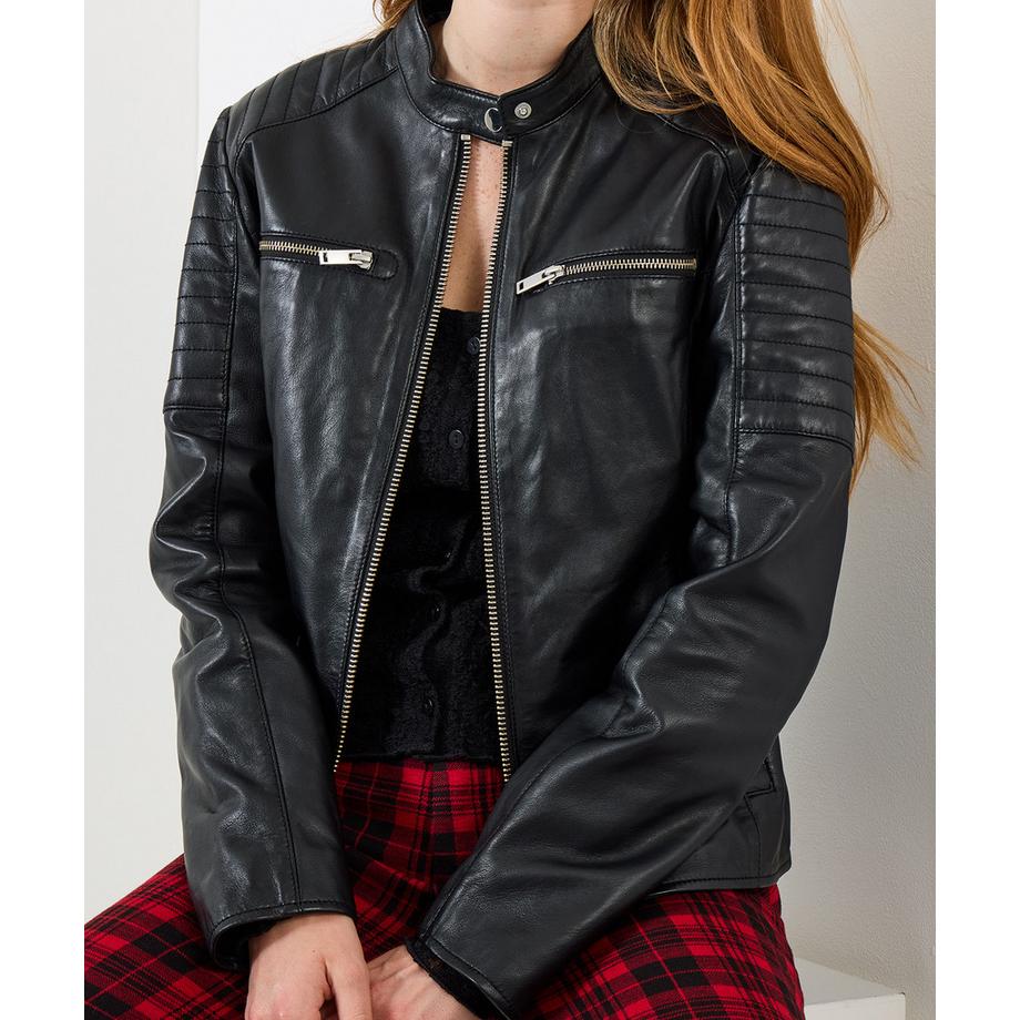 Joe Browns Klassische Bikerjacke mit gesteppten Lederärmeln  