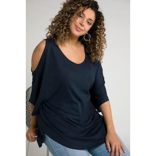 Ulla Popken  Kimono a t-shirt dal taglio svasato con aperture, scollo a girocollo e maniche a 3/4 