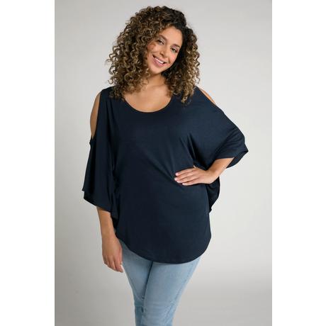 Ulla Popken  Kimono a t-shirt dal taglio svasato con aperture, scollo a girocollo e maniche a 3/4 