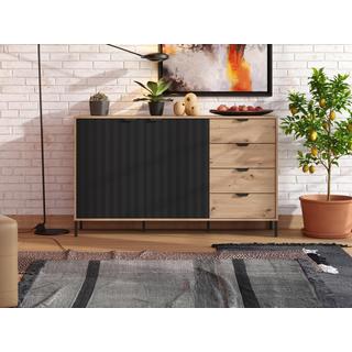 Vente-unique  Sideboard mit 2 Türen & 4 Schubladen - Holzfarben & Schwarz - MEVIELA 