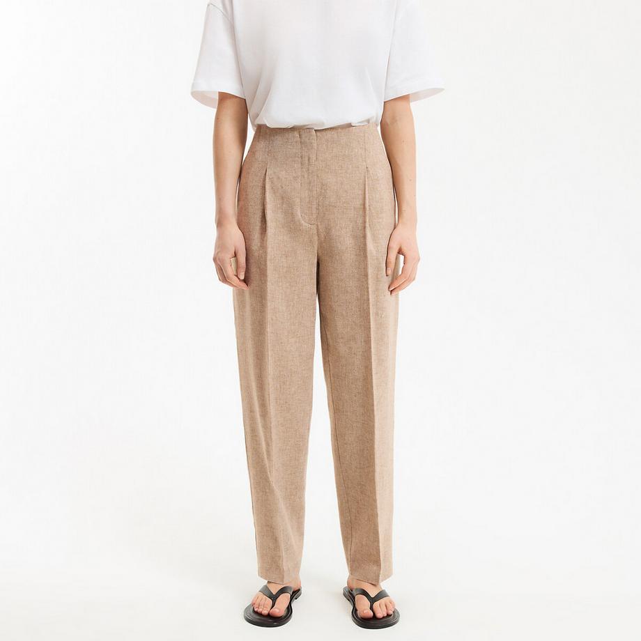 Pantalon cigarette taille haute en lin et coton