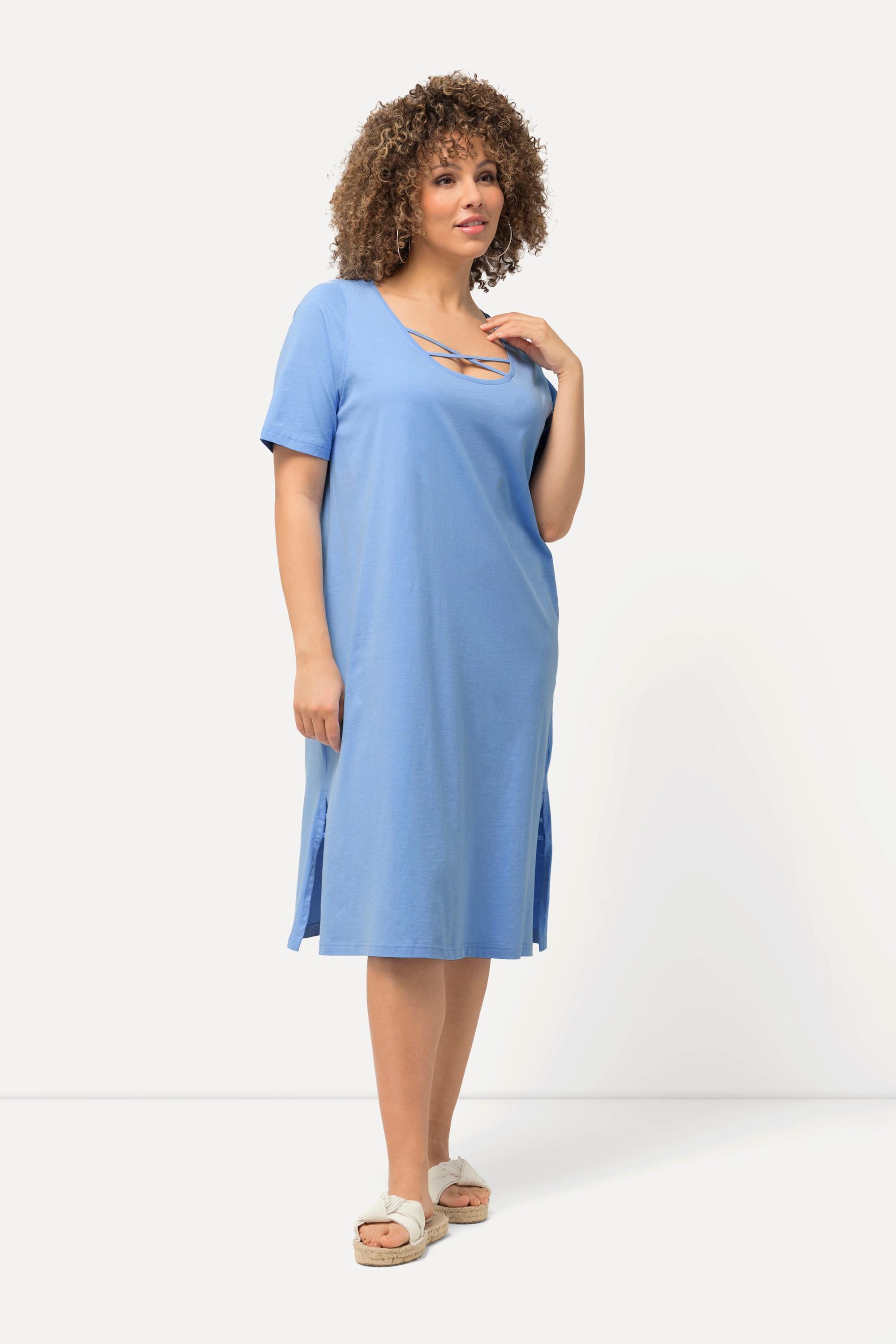 Ulla Popken  Jerseykleid, Zierbänder, A-Linie, Rundhals, Halbarm 