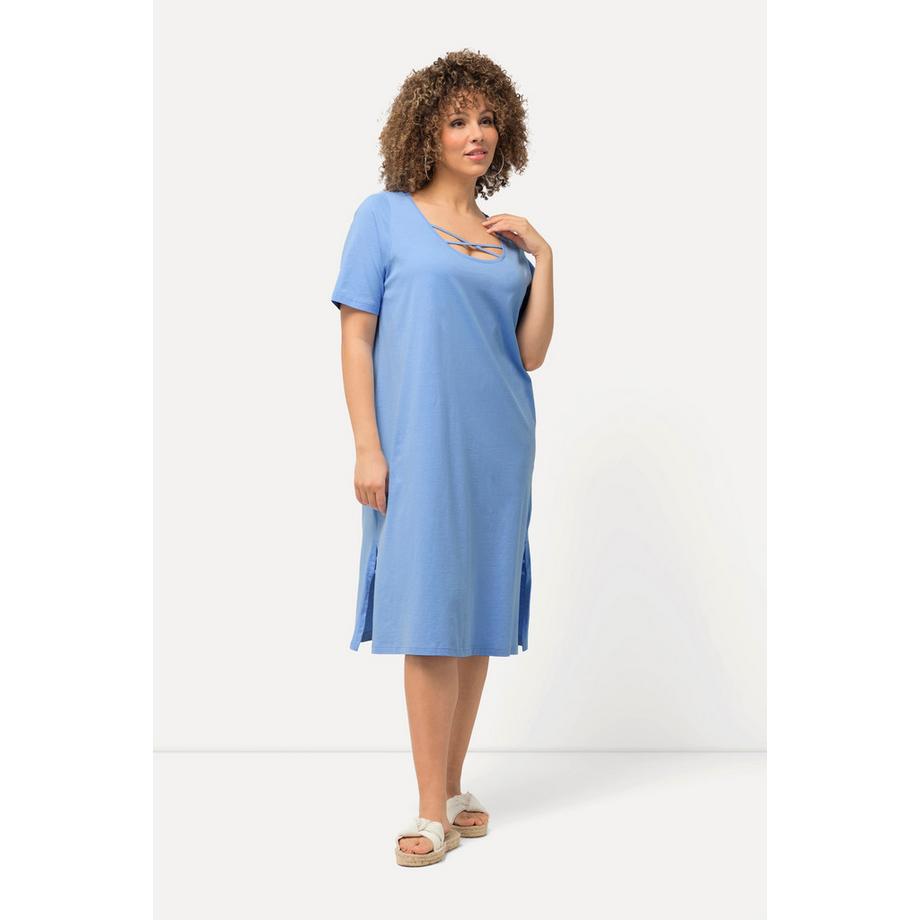 Ulla Popken Robe Jersey Bandes Fantaisie Coupe Trapèze Col Rond Manches Courtes  