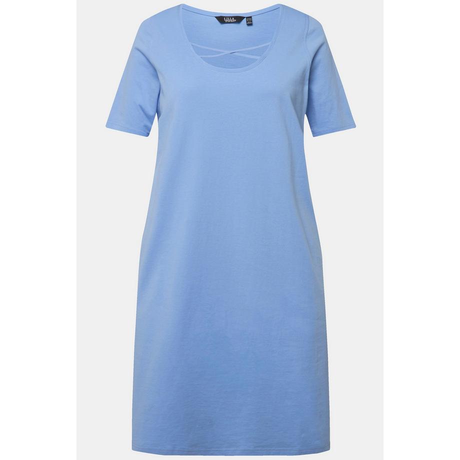 Ulla Popken Robe Jersey Bandes Fantaisie Coupe Trapèze Col Rond Manches Courtes  