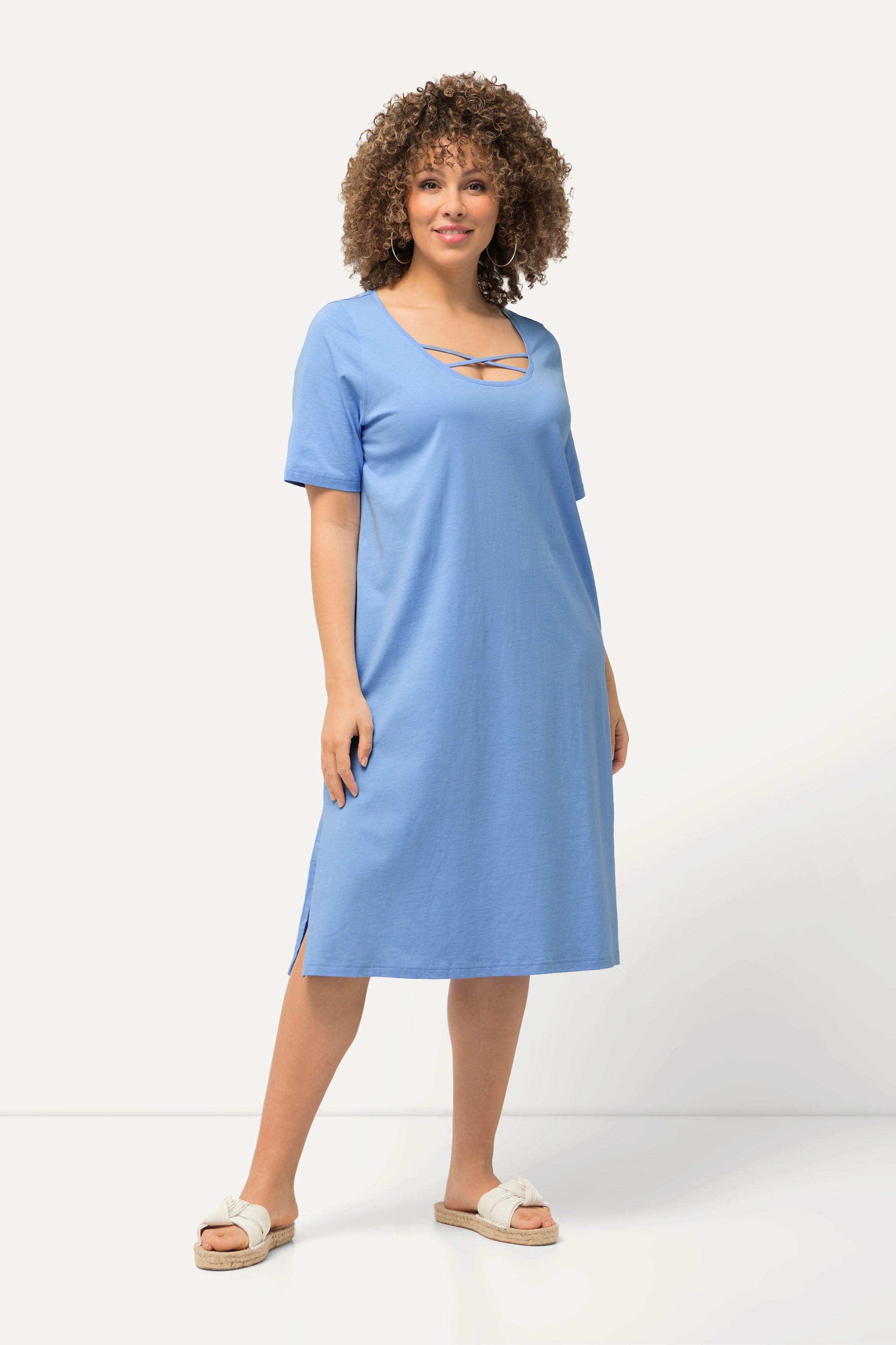 Ulla Popken  Jerseykleid, Zierbänder, A-Linie, Rundhals, Halbarm 