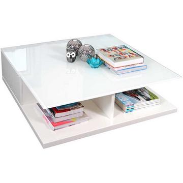 Table basse 100x100x36cm 2 tiroirs blanc