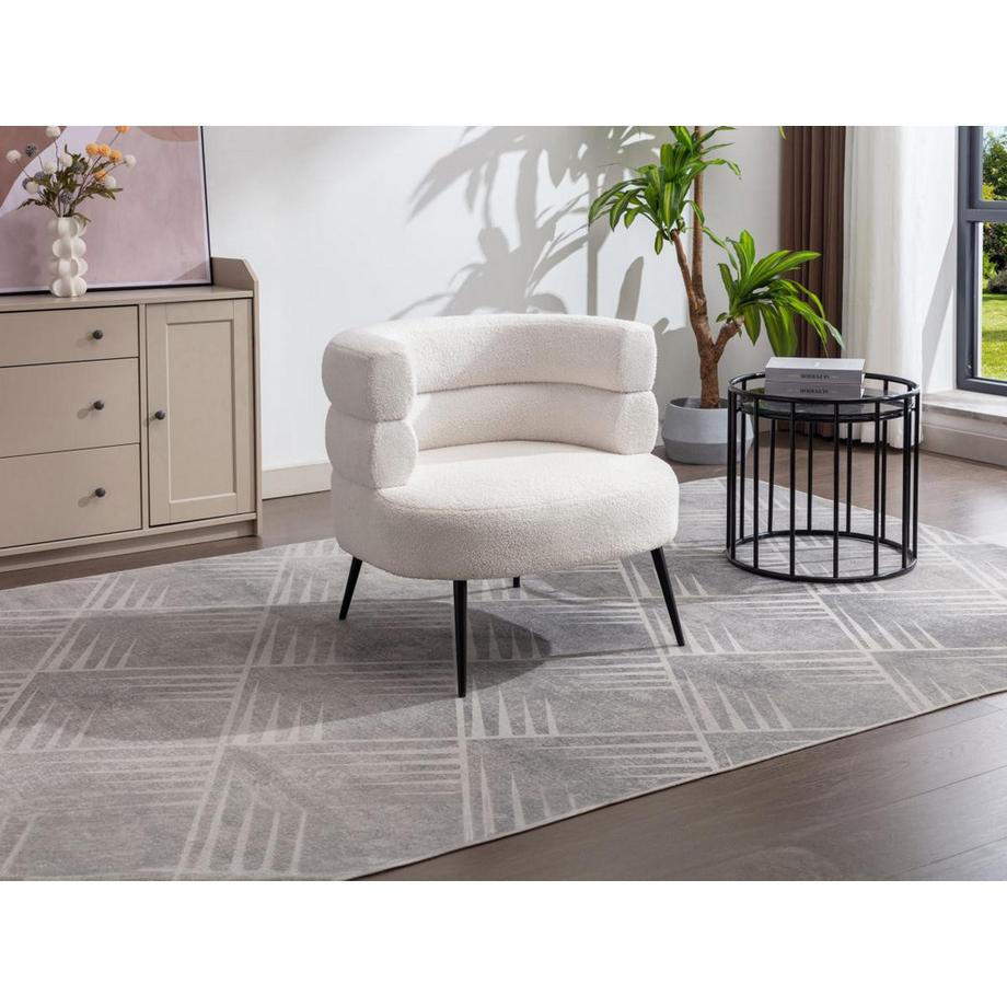 Vente-unique Fauteuil en tissu bouclette blanc CAMEDO  