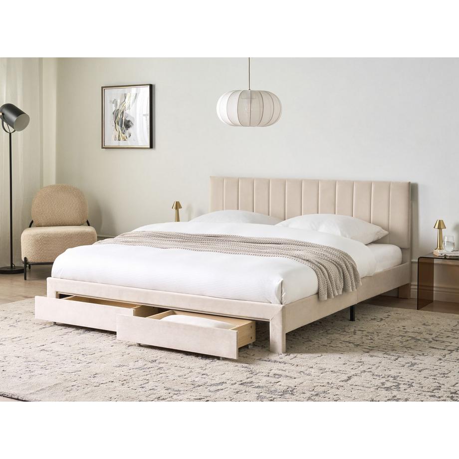 Beliani Letto con cassetti contenitori en Velluto Moderno LONZAC  