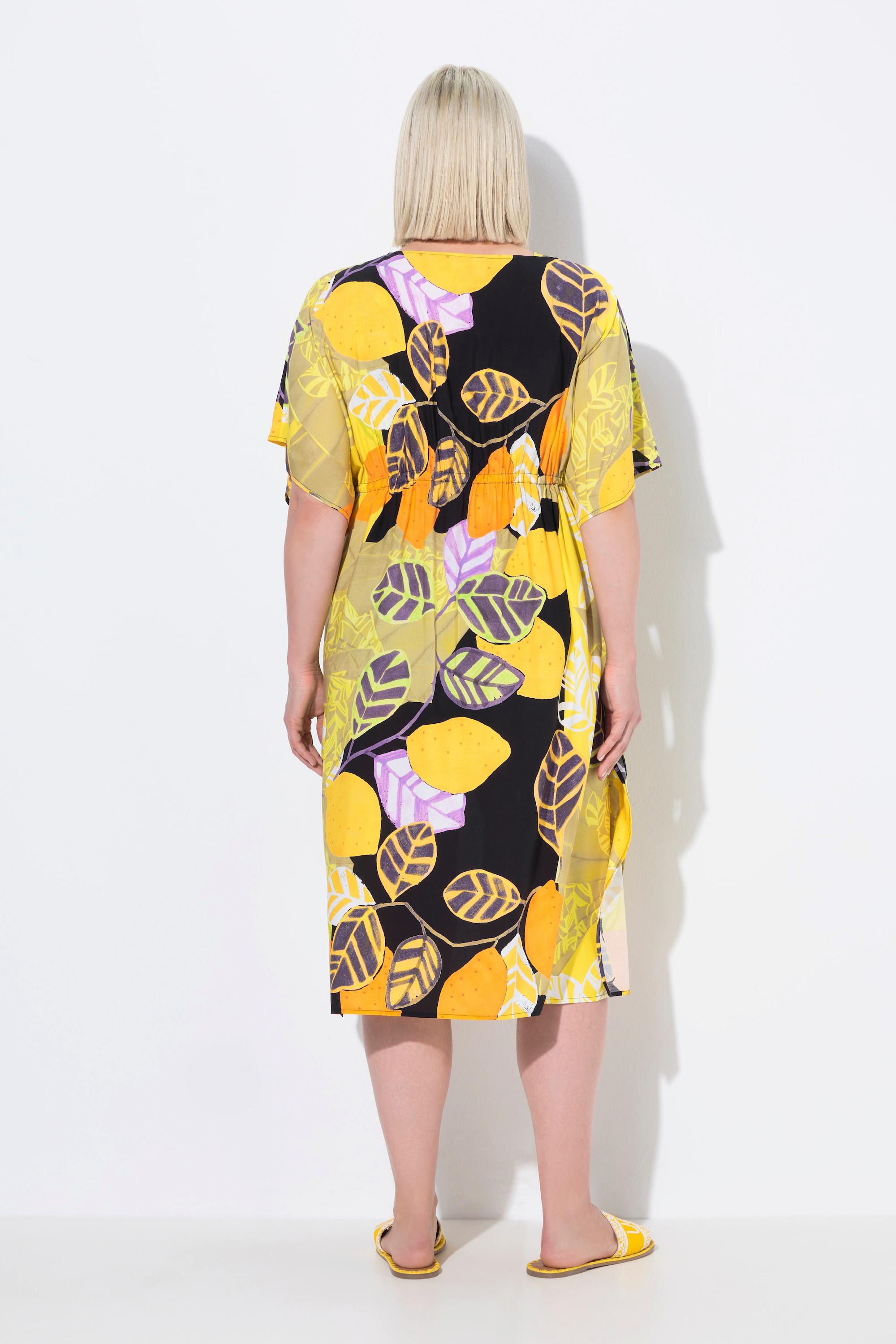 Ulla Popken Caftan Oversize Imprimé Citron Col V Manches Courtes  