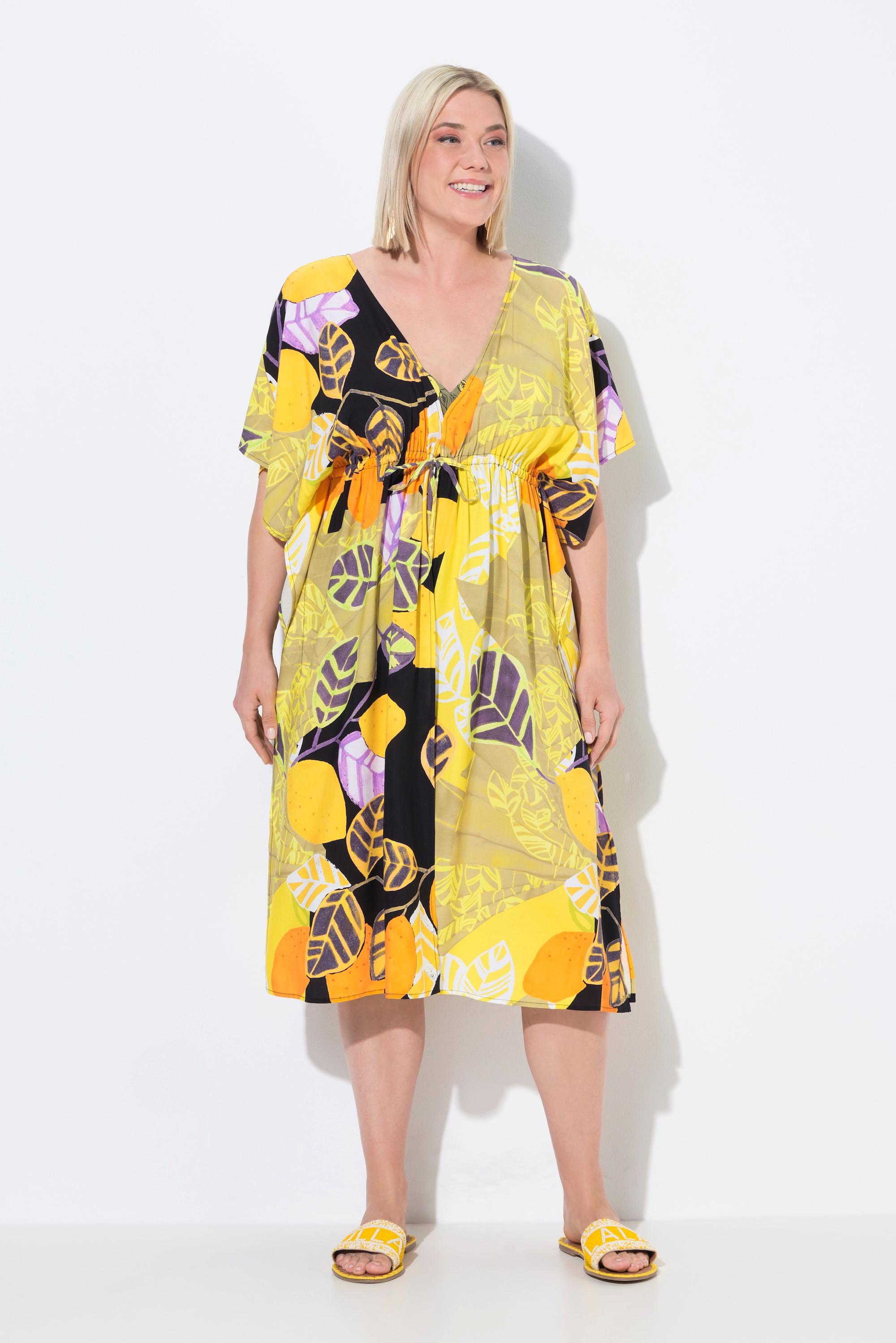 Ulla Popken Caftan Oversize Imprimé Citron Col V Manches Courtes  