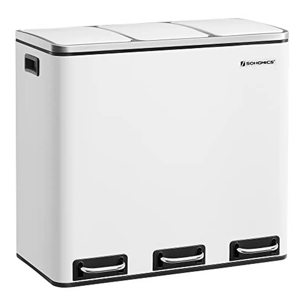 Pricenet – Recycling-Mülleimer mit 3 Fächern und Soft-Close-Pedal, Weiß, 54 l, 84X37CM