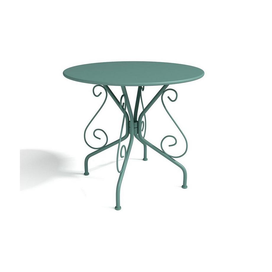 Vente-unique Salle à manger de jardin en métal façon fer forgé : une table et 4 chaises empilables - Vert amande - GUERMANTES de MYLIA  