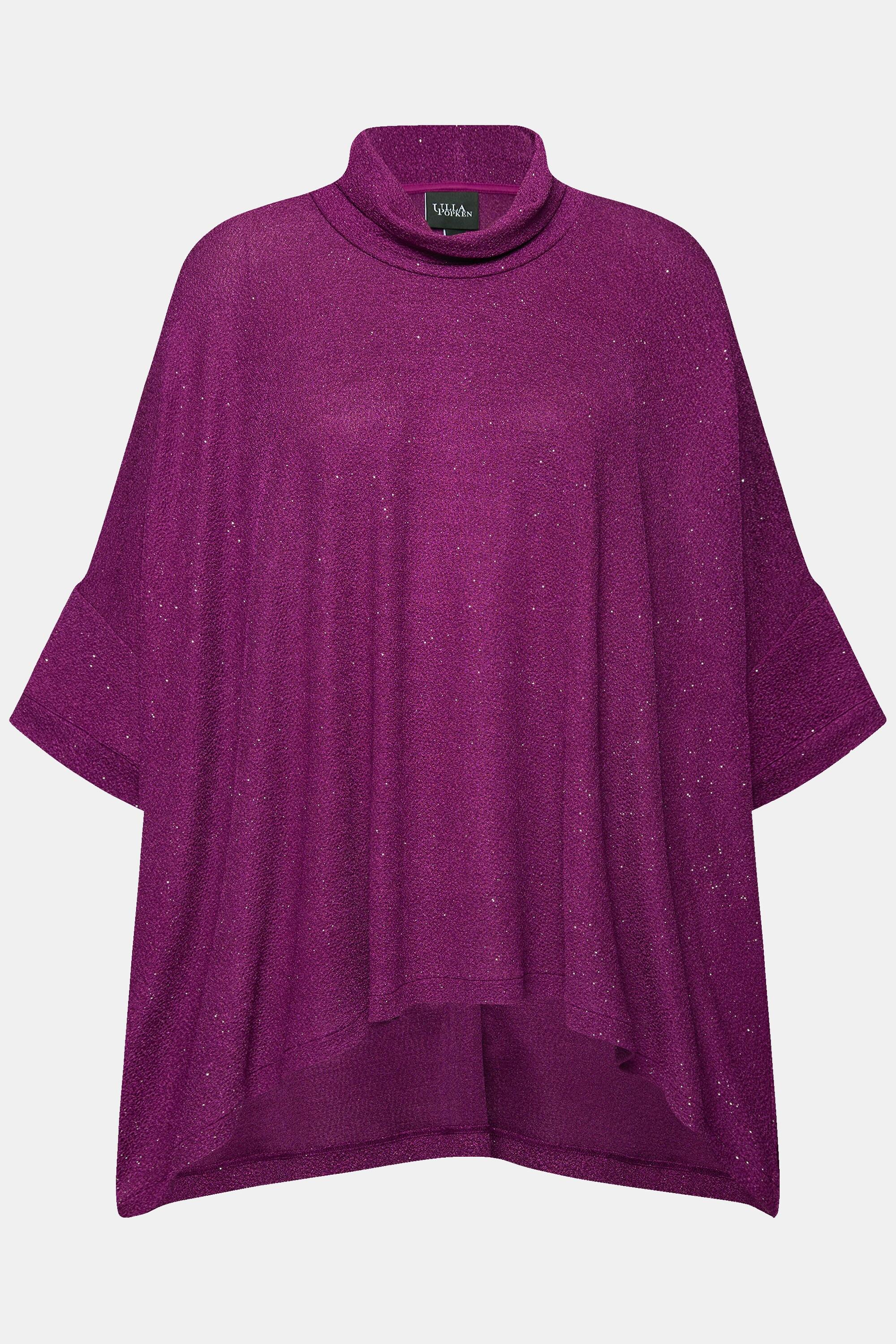 Ulla Popken  Maglia dal taglio oversize con effetto glitter, collo dolcevita e mezze maniche 