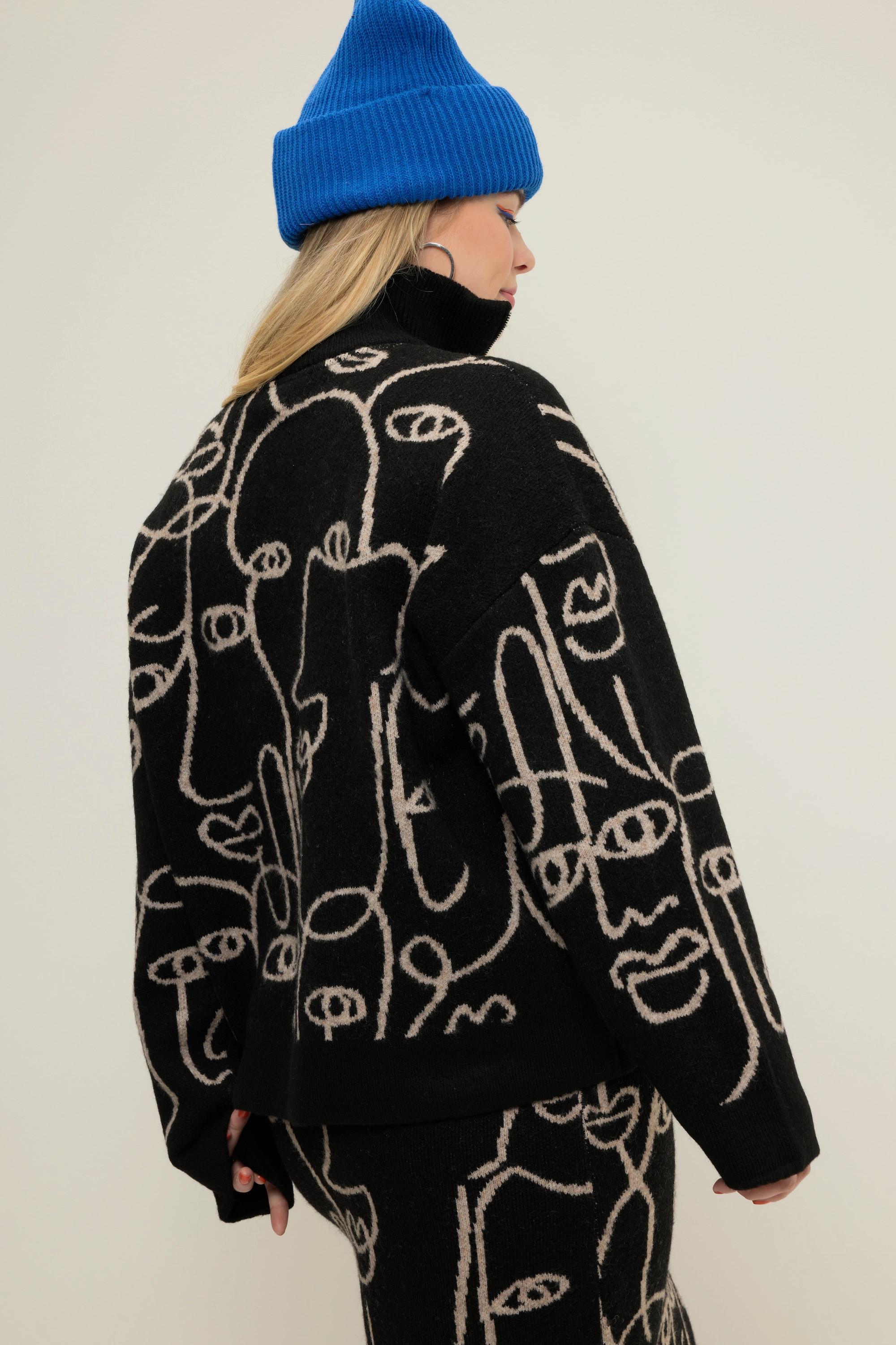 Studio Untold  Pull oversized à col camionneur zippé et motif profils 