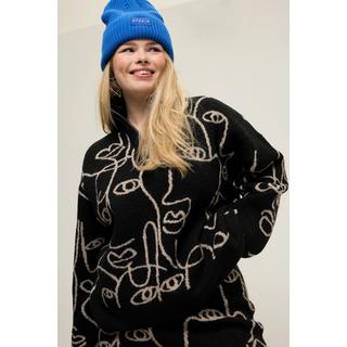 Studio Untold  Troyer, oversized, Face-Silhouetten, Stehkragen mit Zipper 