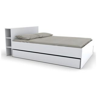 Vente-unique Letto con testata vani portaoggetti e cassetti 160 x 200 cm Bianco + Rete + Materasso - EUGENE  