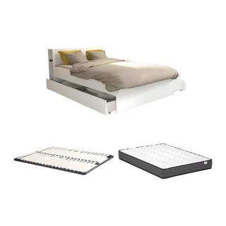 Vente-unique Letto con testata vani portaoggetti e cassetti 160 x 200 cm Bianco + Rete + Materasso - EUGENE  