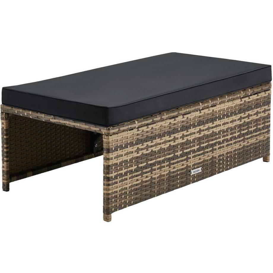Tectake 2-in-1-Rattanlounge-Set Monopoli Nutzung als Sofa oder Sitzgruppe Tisch mit Lamellen in Holzoptik  