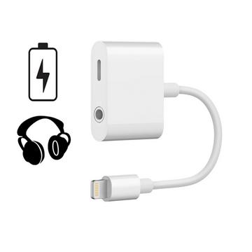 Adaptateur Lightning vers 3,5 mm pour son et chargement, 12 W, 10 cm - Blanc