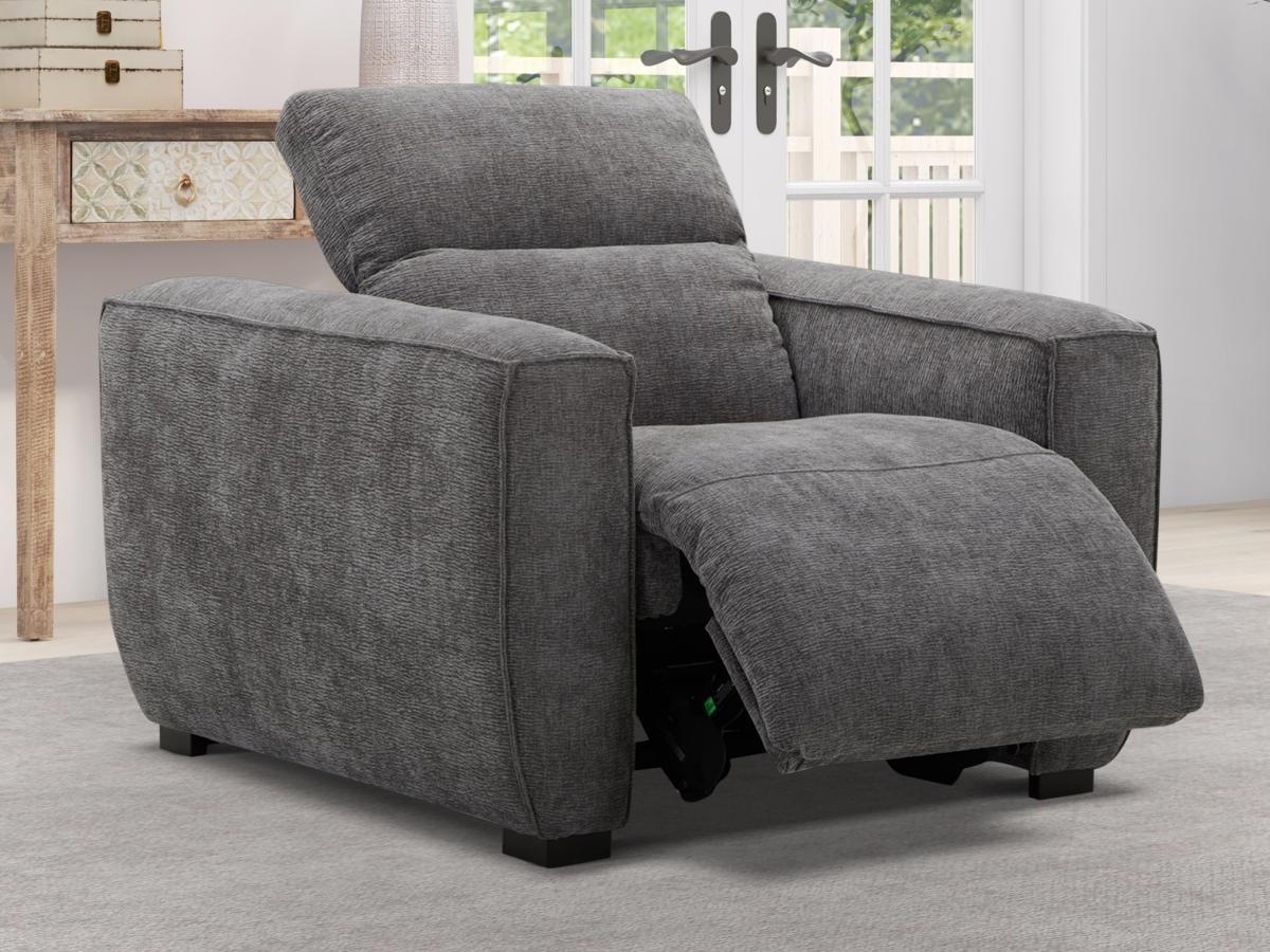 Maison Céphy Fauteuil relax électrique en tissu gris LAGUNDI  