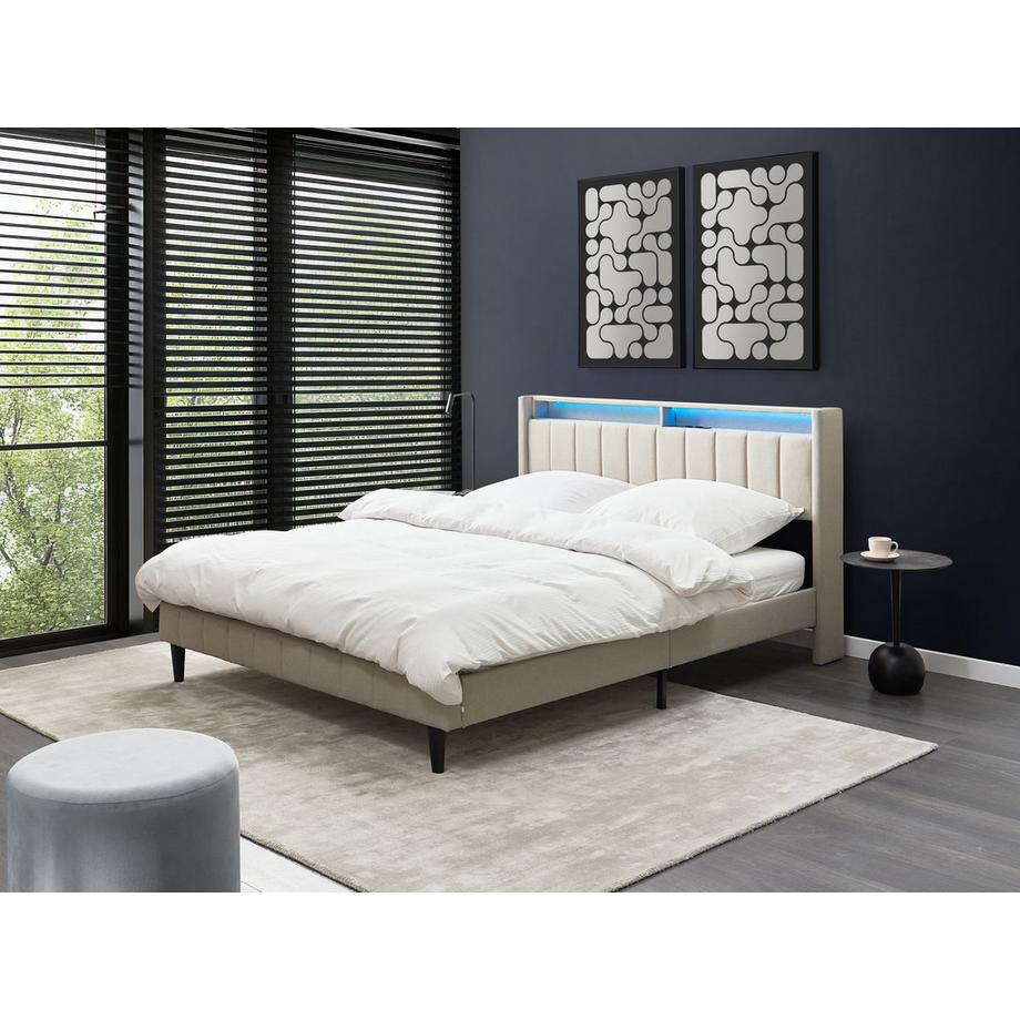 Beliani Letto con LED en Tessuto  BEAULIEU  
