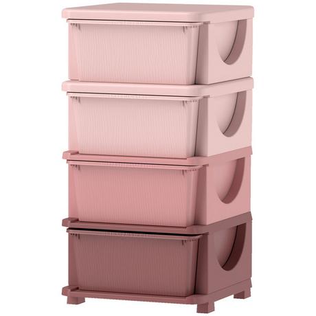 Northio Commode pour chambre d'enfant, organisateur de jouets à 4 niveaux, rangement de jouets, rose  