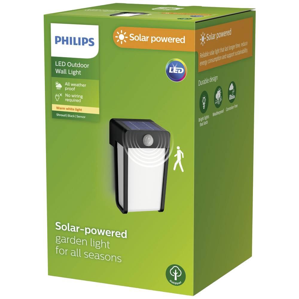 Philips Lighting Shroud  Solar-Außenwandleuchte mit Bewegungsmelder 2.3 W Warmweiß Schwarz  