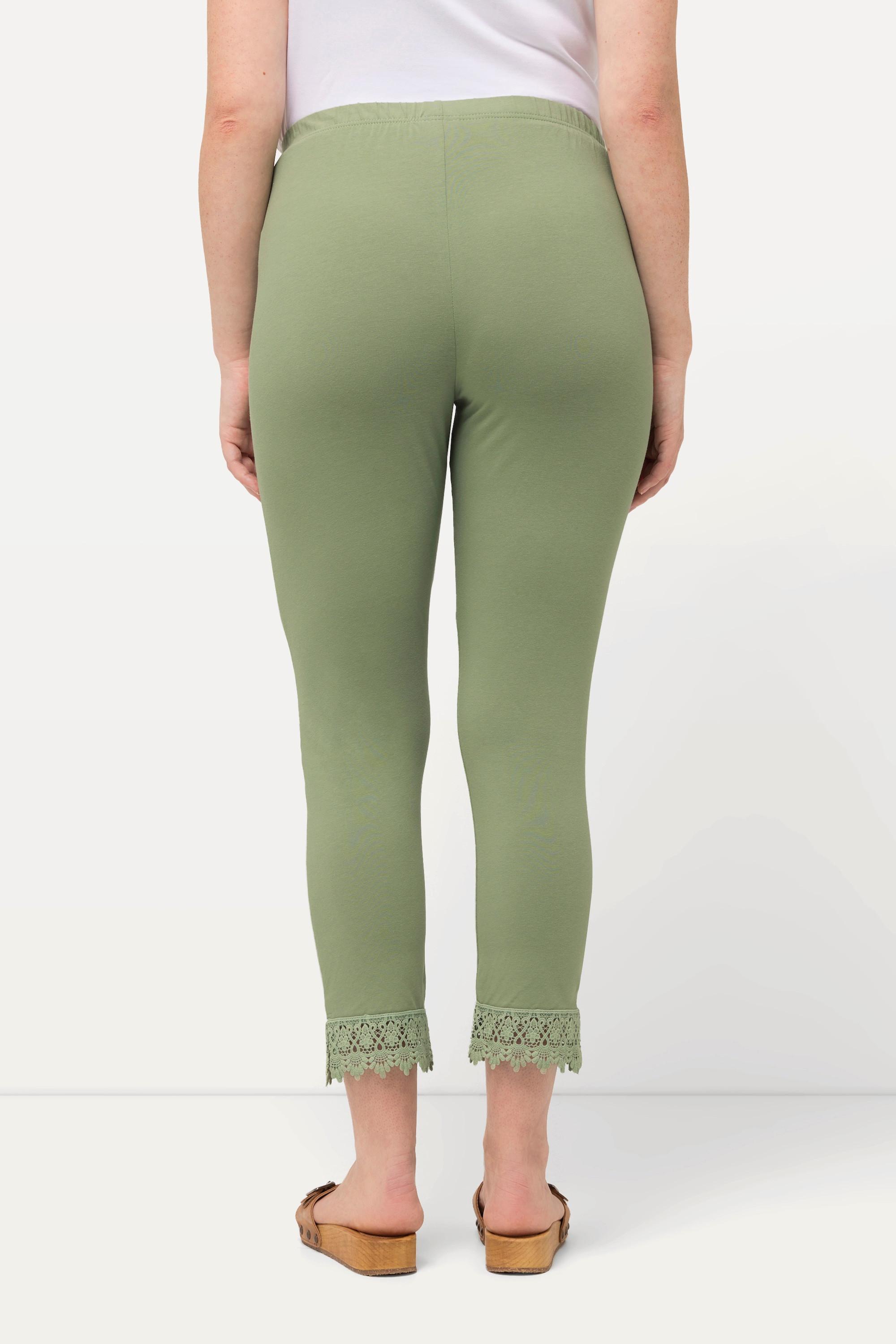 Ulla Popken  Leggings a 7/8 in cotone biologico con orli di pizzo 