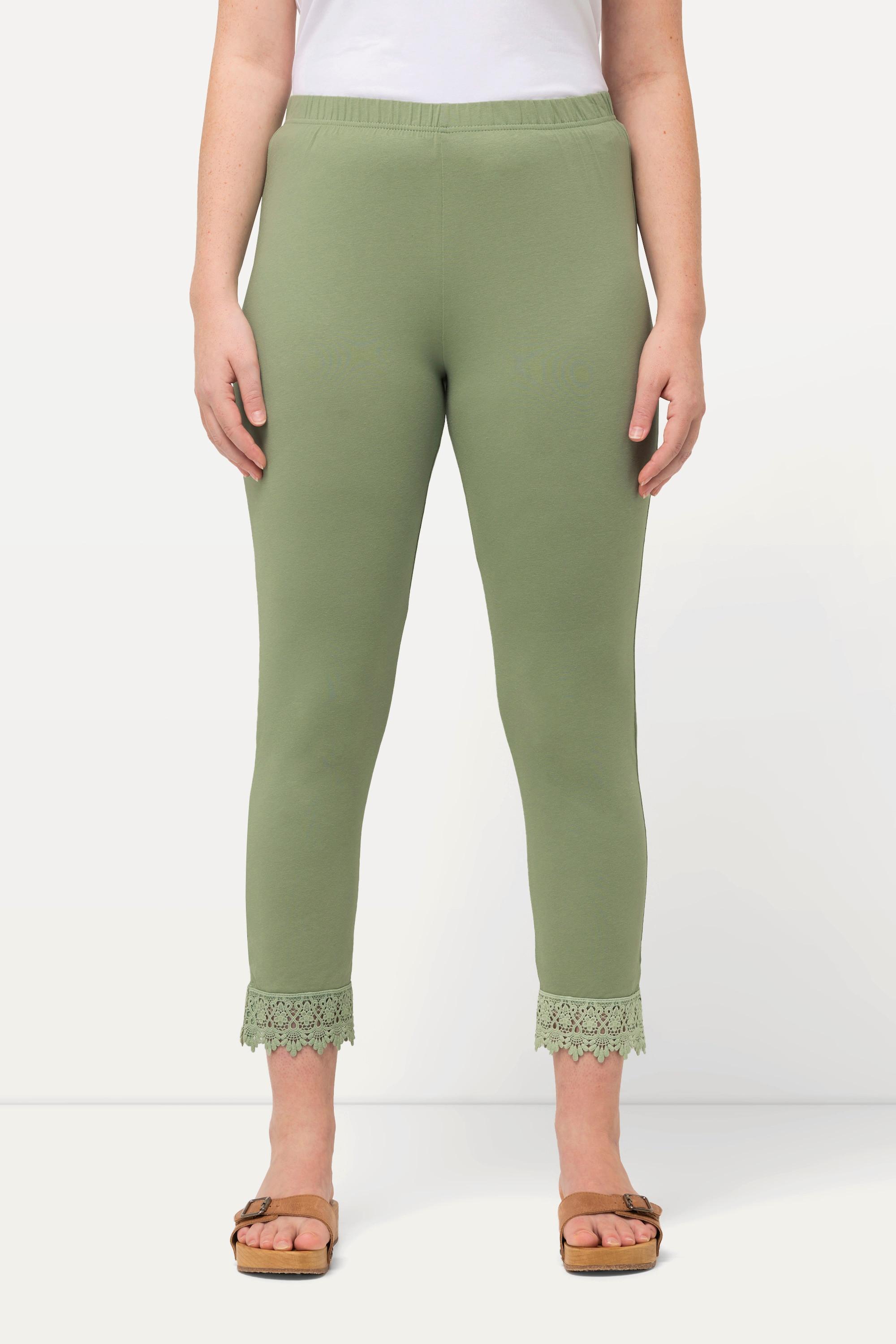 Ulla Popken  Leggings a 7/8 in cotone biologico con orli di pizzo 