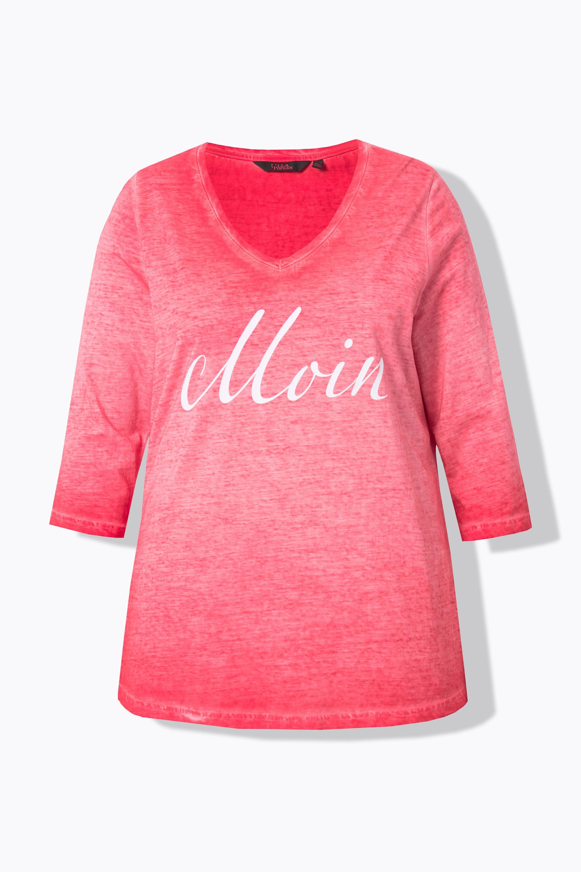 Ulla Popken  T-Shirt, Moin, Cold Dyed, V-Ausschnitt, 3/4-Arm 