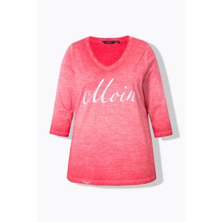 Ulla Popken  T-Shirt, Moin, Cold Dyed, V-Ausschnitt, 3/4-Arm 