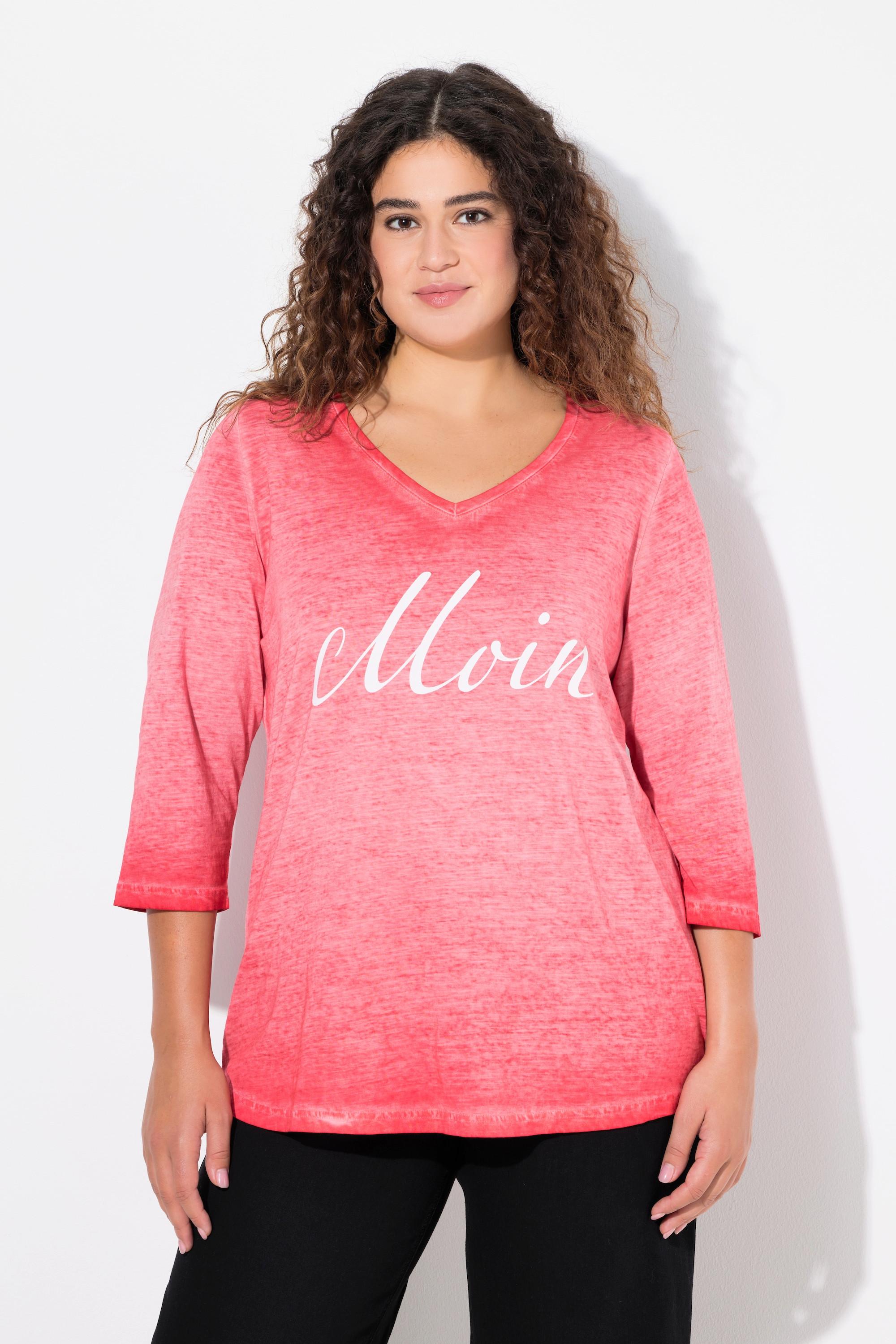 Ulla Popken  T-Shirt, Moin, Cold Dyed, V-Ausschnitt, 3/4-Arm 