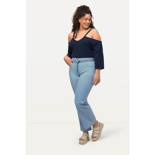 Ulla Popken  Jeans modello Mary con taglio scampanato, cintura elastica e cintura da annodare 