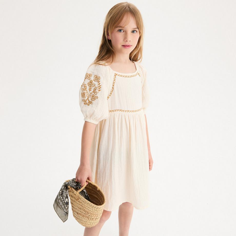 La Redoute Collections  Besticktes kurzärmeliges Kleid aus Baumwollgaze 