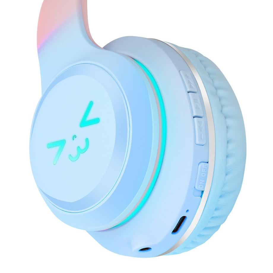 Avizar  Casque Bluetooth Oreilles de Chat Bleu 