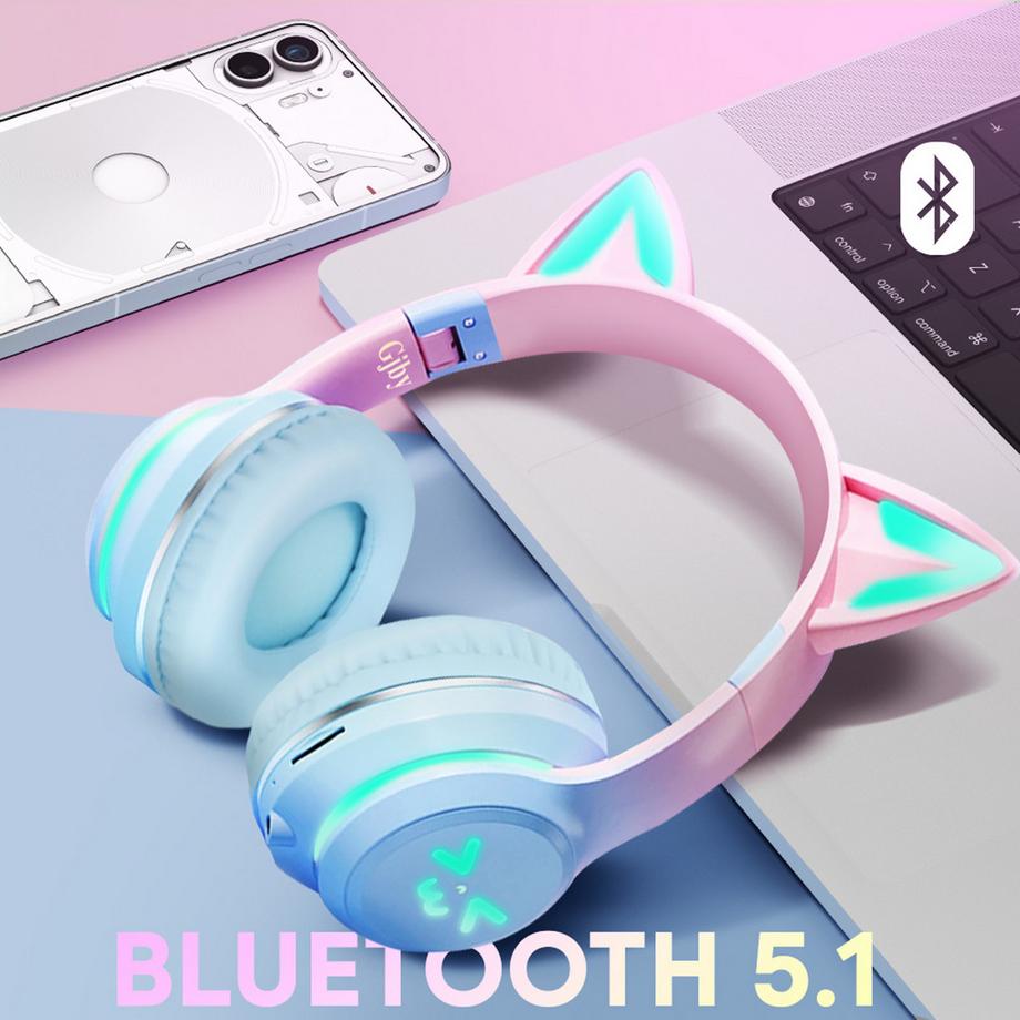 Avizar  Casque Bluetooth Oreilles de Chat Bleu 