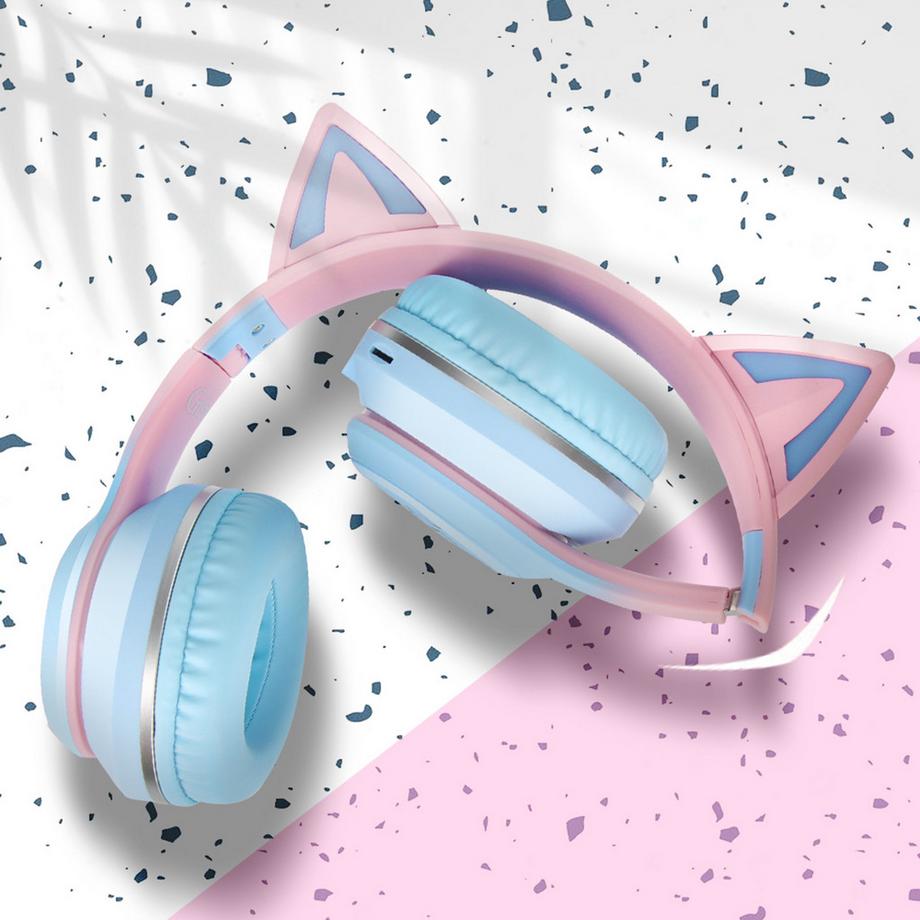 Avizar  Casque Bluetooth Oreilles de Chat Bleu 