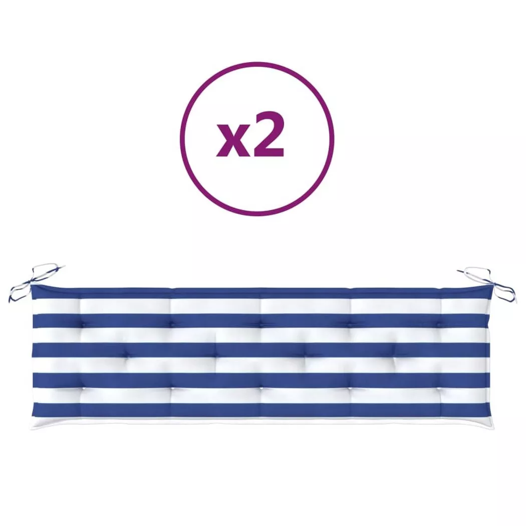 vidaXL Coussins de banc de jardin lot de 2 rayures bleues/blanches