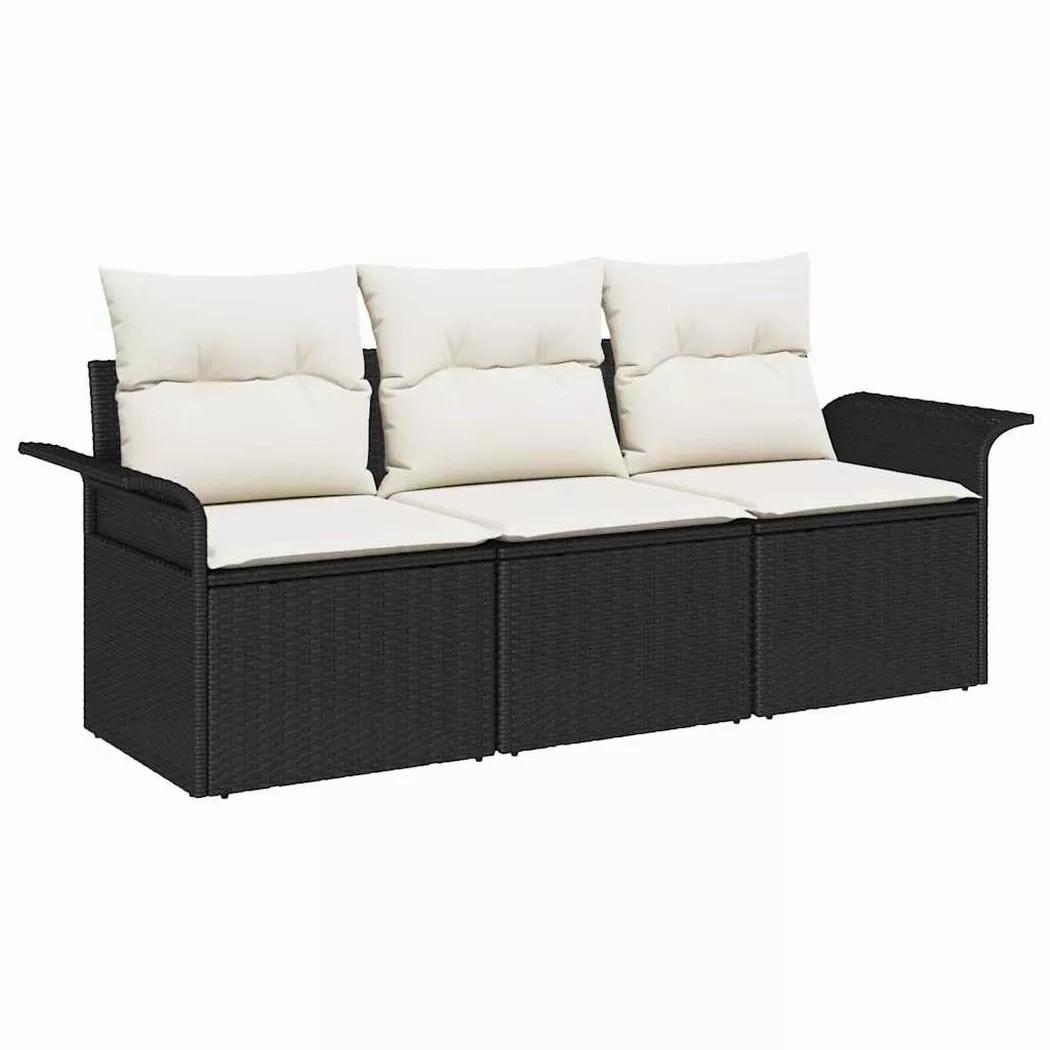 Set Divano Da Giardino Con Cuscino 3 Pcs Nero Poly Rattan - Vidaxl