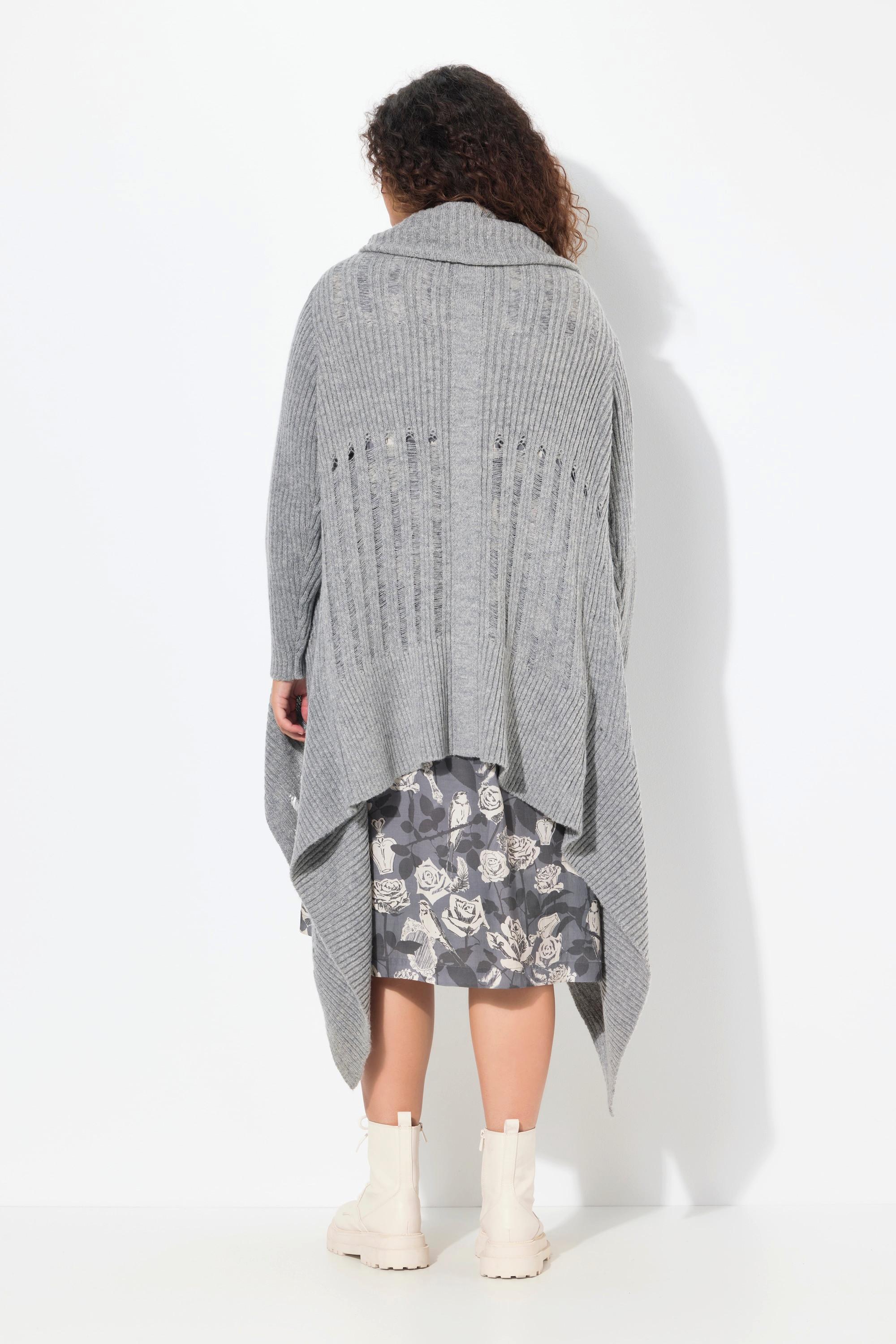 Ulla Popken Strickjacke Zipfelsaum A-Linie offene Form Langarm  