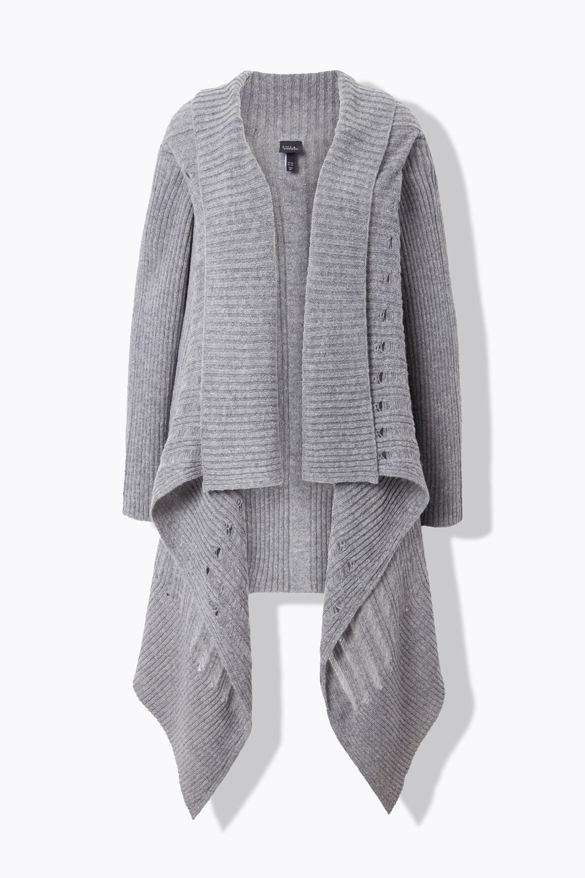 Ulla Popken Strickjacke Zipfelsaum A-Linie offene Form Langarm  