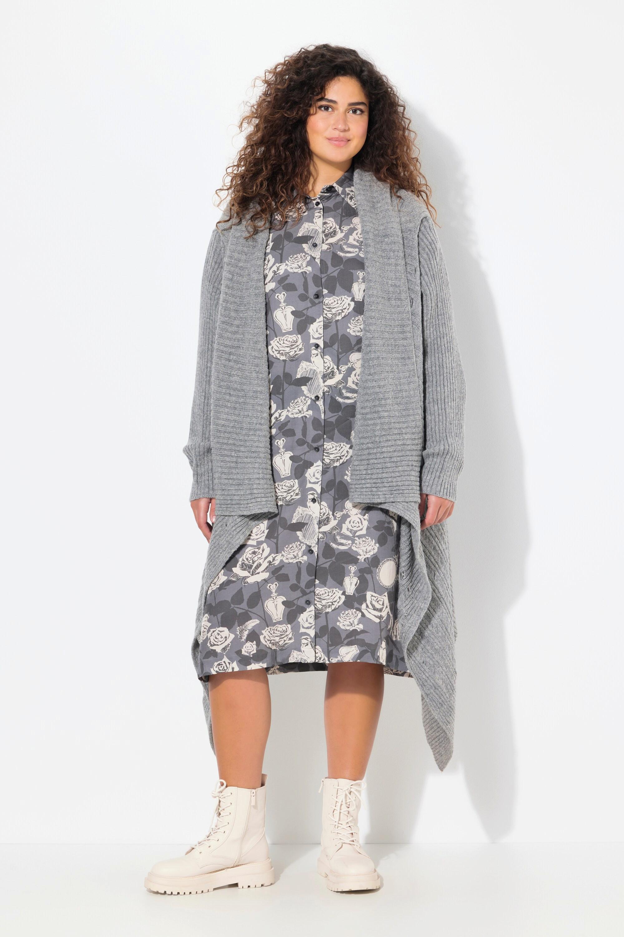 Ulla Popken Strickjacke Zipfelsaum A-Linie offene Form Langarm  