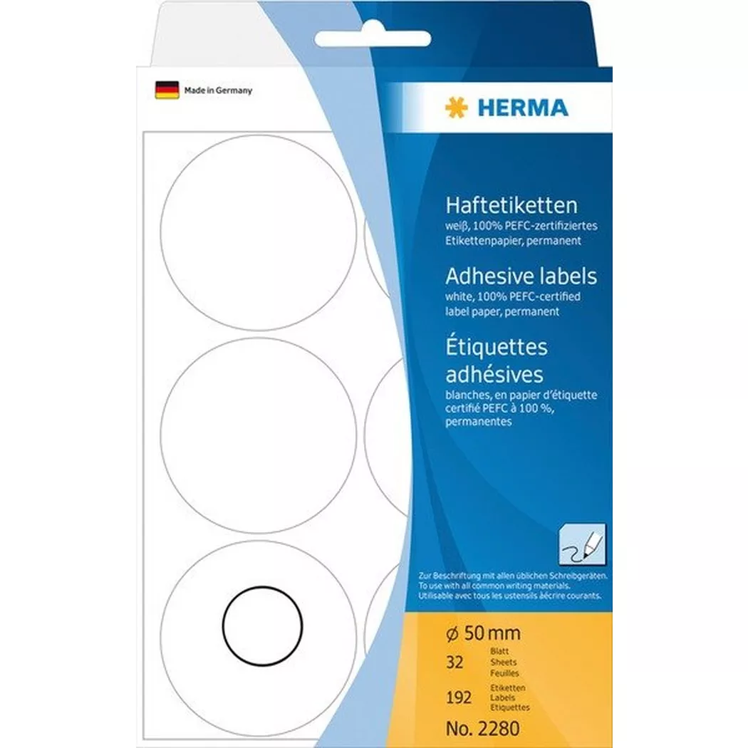 HERMA – Etiketten rund 50mm 2280 weiss 192 Stück, One Size